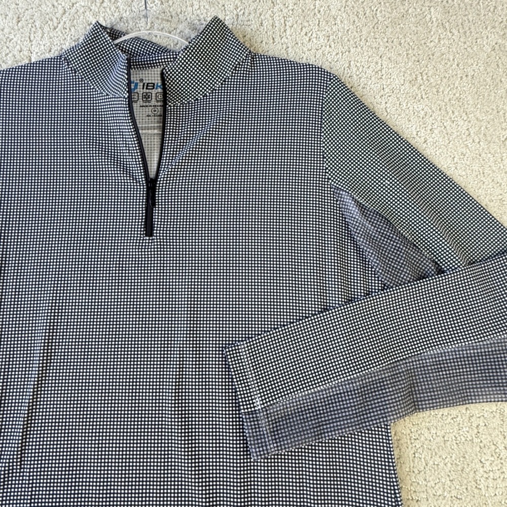 IBKUL Sun Shirt Womens Medium Black White Gingham IceFil UPF 50+ Quarter Zip